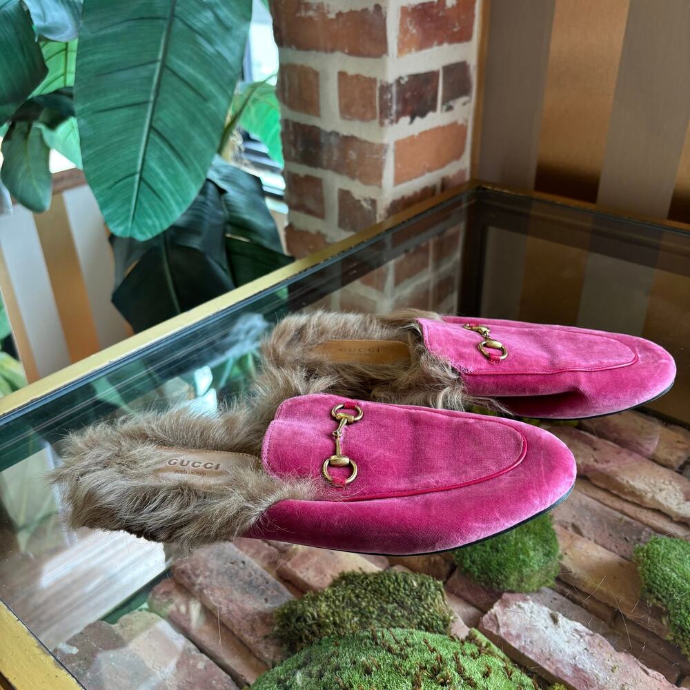 GUCCI Pink Velvet Horsebit Princetown Loafers 41 - Picture 5 of 6